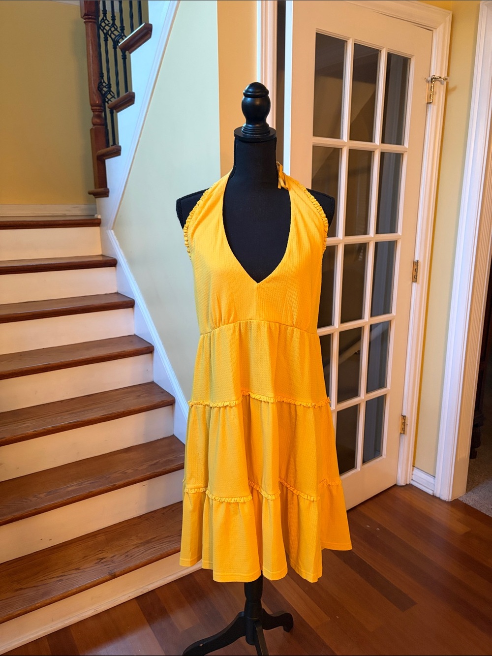 Betsey Johnson Yellow Halter Tiered Mini Dress